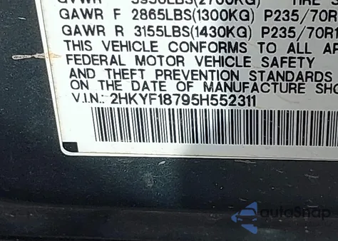 2005 Honda Pilot Ex-L from USA, damaged, VIN 2HKYF18795H552311